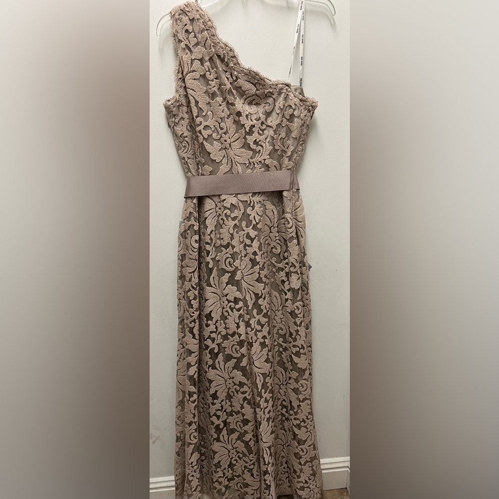 Tadashi Shoji One-Shoulder Lace Gown in Champagne - Picture 6 of 11